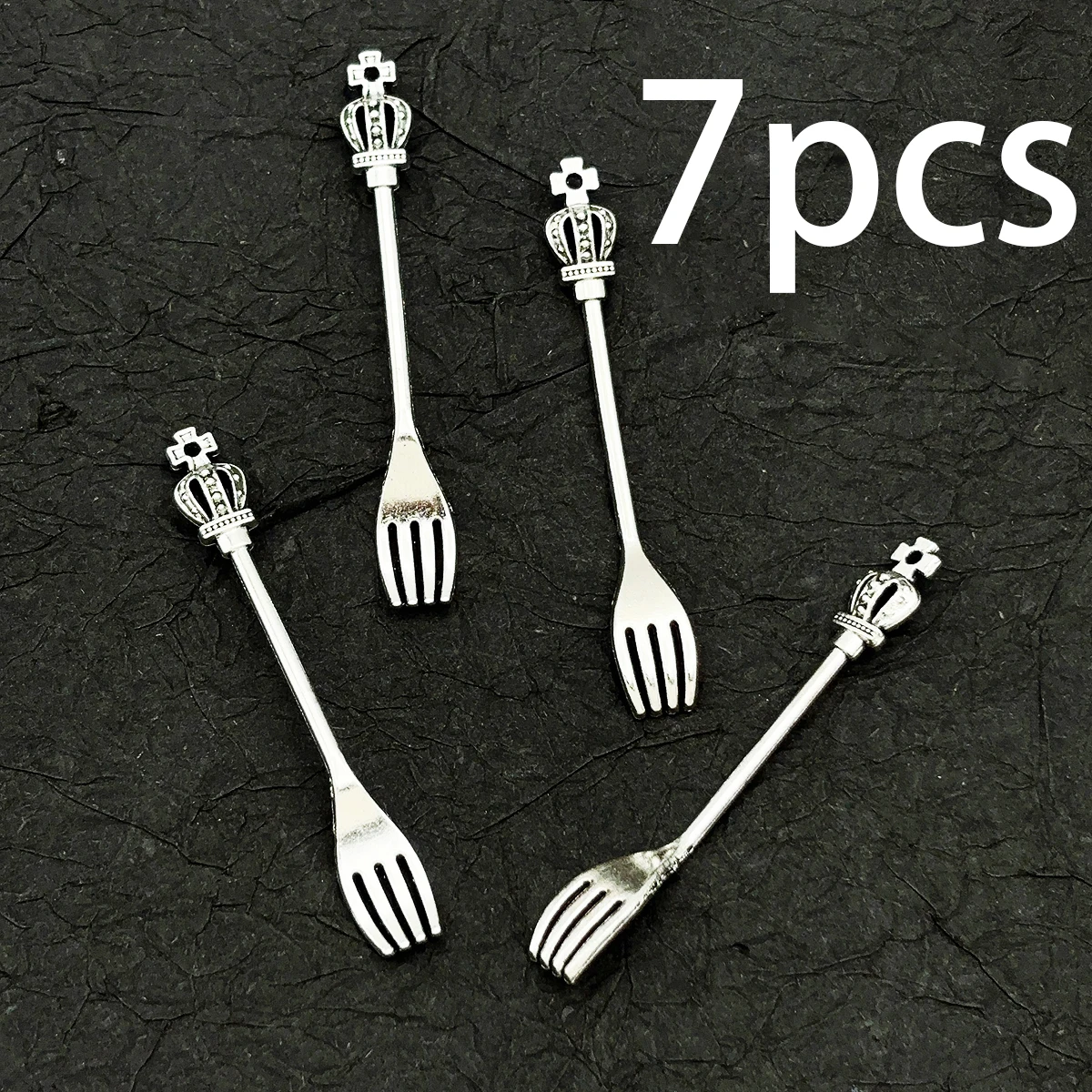7 Pieces of Vintage-Style Handmade Accessories, Crown-Shaped Mini Forks, Niche Small Items, Suitable for DIY Bracelets, Necklaces, and Earrings, Vintage Light Luxury Jewelry DIY Basic Handmade Materials