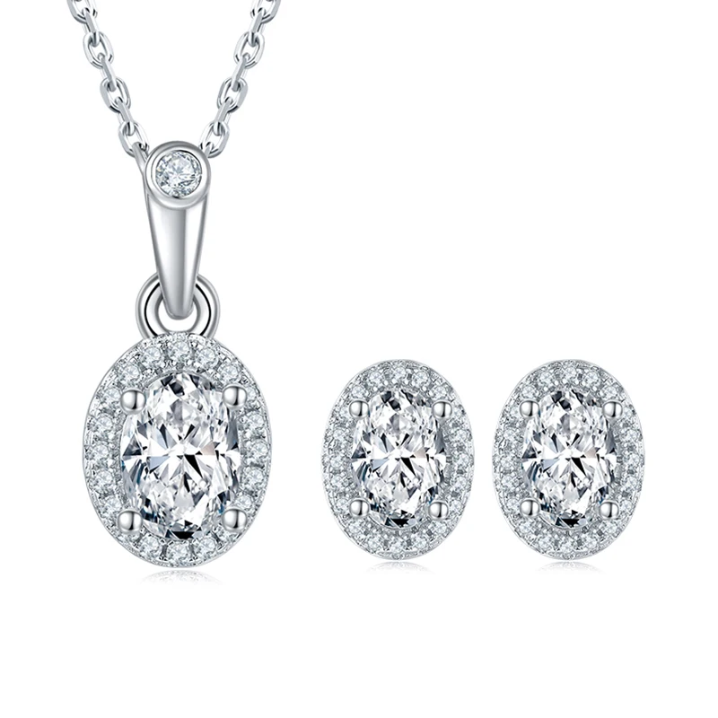 

SGARIT Fashion Jewelry 925 Sterling Silver 1CT Oval Shape VVS1D Moissanite Diamond Stud Earrings and Pendant Jewelry Set