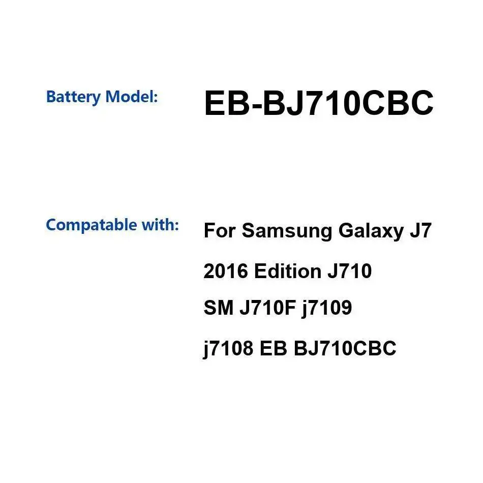 

EB-BJ710CBC для Samsung Galaxy J7 2016 Edition J710 SM J710F J7109 J7108 аккумулятор мобильного телефона 3300 мАч высокой емкости