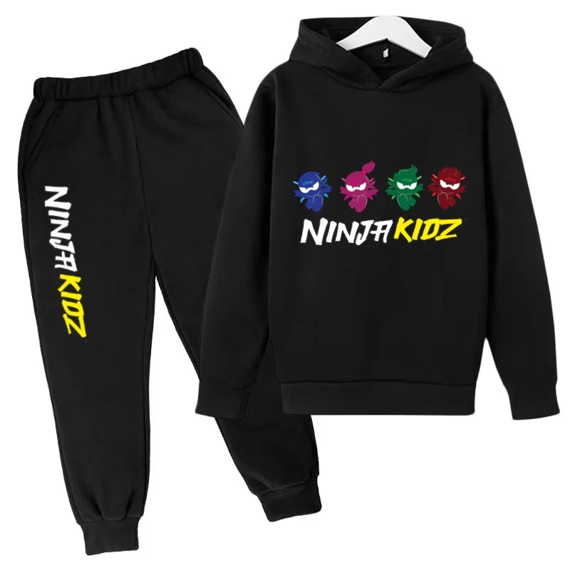 Kids Autumn Winter Hoodie Running Anime Ninja Clothes Routine Sweatshirt+Pants 2P Boy Girl Toddler 3-12 Years Casual Fashion Set