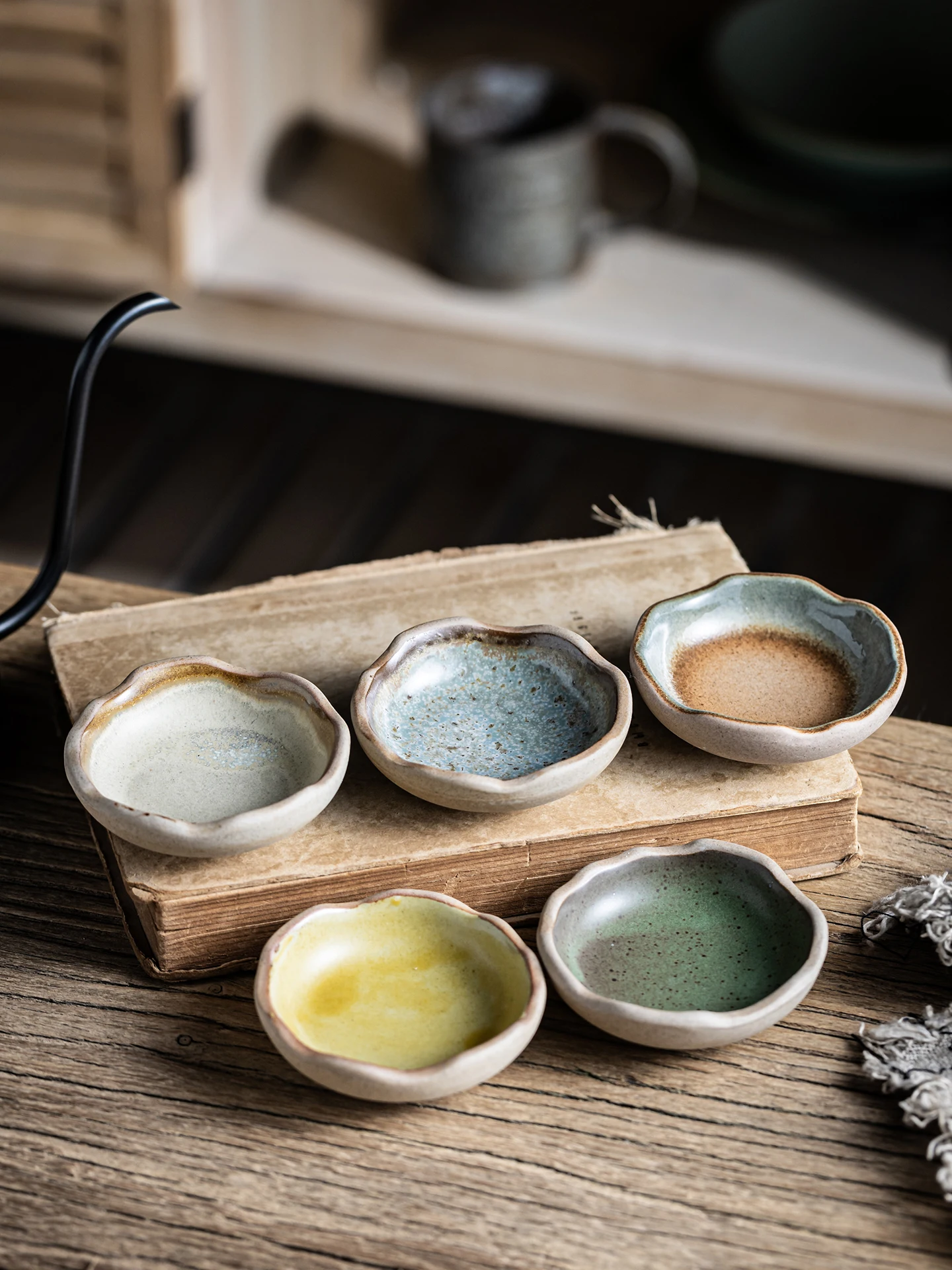 Plato de Cerámica Personalizado Estilo Japonés, Vajilla con Esmalte Subglaseado, Plato para Salsas de Pimienta Picante, Aceite, Vinagre, Mostaza y Wasabi