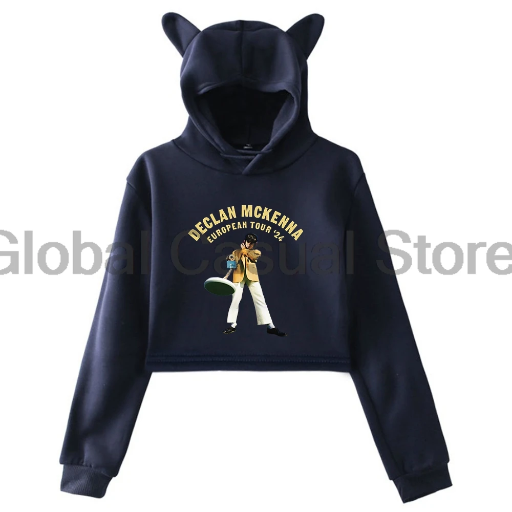 Declan Mckenna European Tour 2024 Pullover Female Cat Ears Hoodie Long Sleeve Crop Top Women Streetwear Fashion Clothes