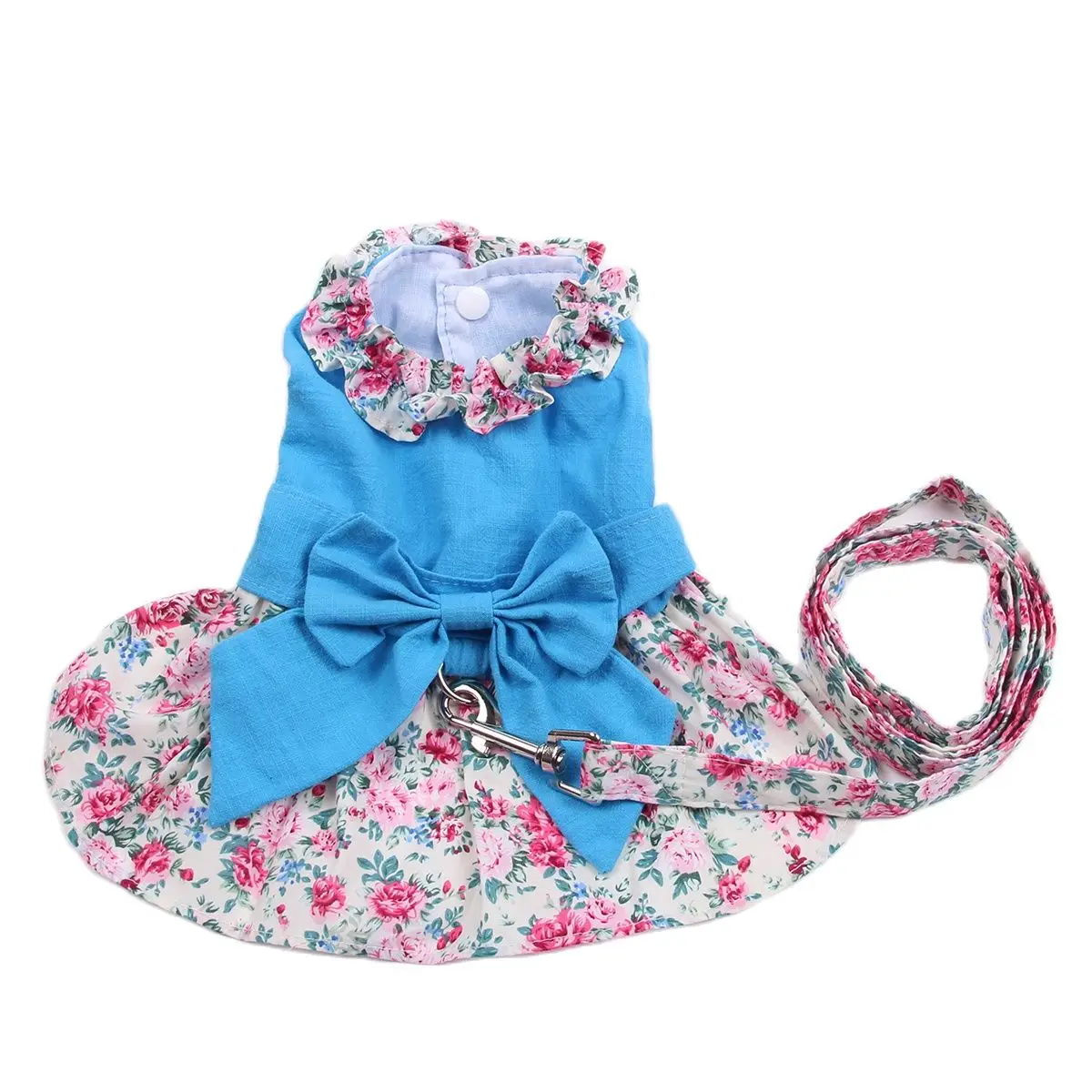 Dogs and Cats Dress Shirt Floral&Bow with Matching Dog Leash Pet Puppy Dress Skirt  Spring/Summer Clothes Apparel