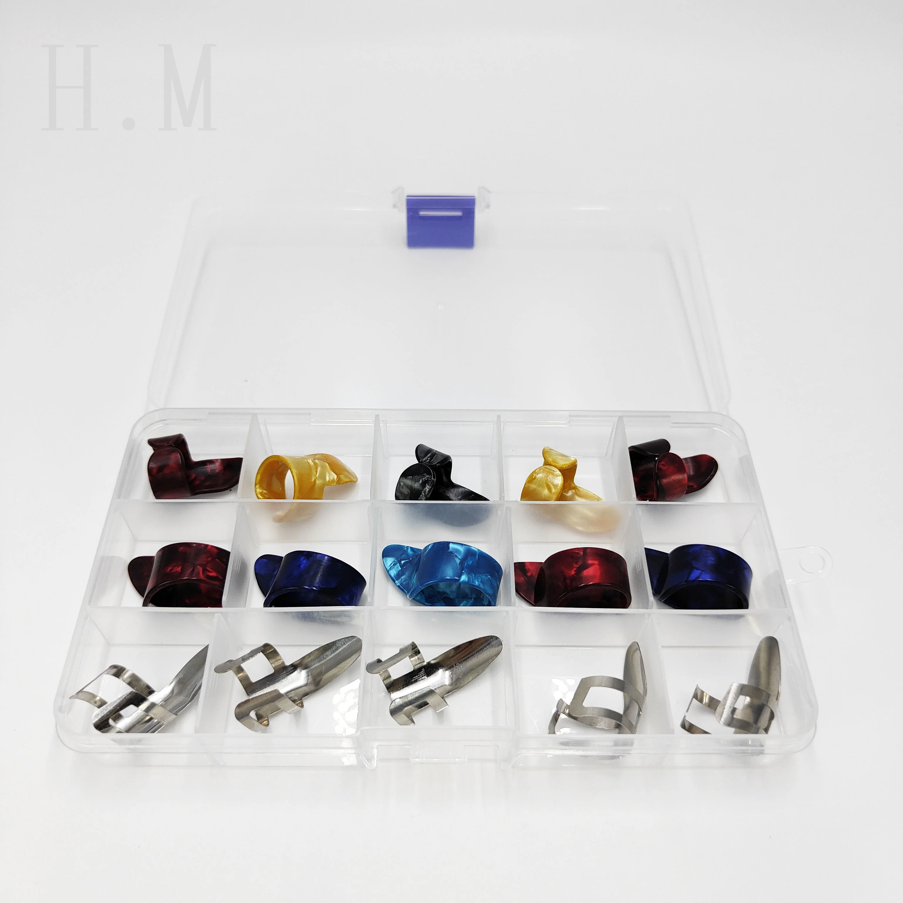 15PCS/set Celluloid Guitar Finger Picks Thumb Sizes Fingerstyle Protector Anti-Slip Bass /Electric Guitar Finger Picks box set