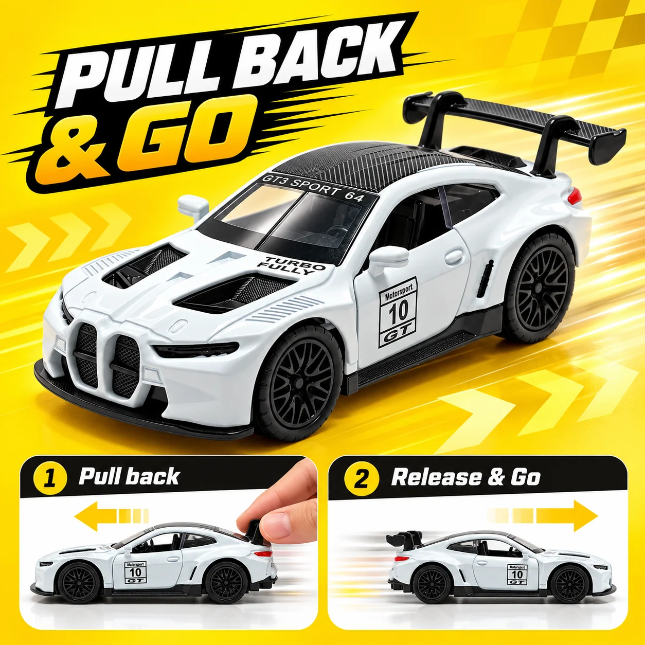 (Corrugated box) 1/43 scale, Alloy Motorsport Racing Car style toy car, powerful spring, metal casting, the best gift.