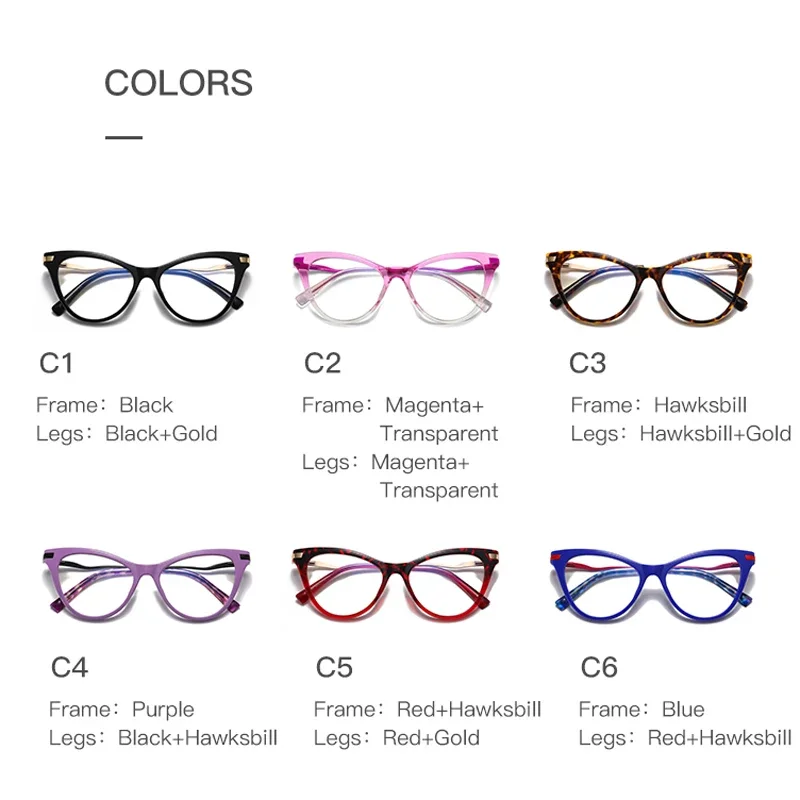 KIZN عين القط قصر النظر نظارات النساء موضة وصفة طبية مخصصة النظارات البصرية مكافحة الضوء الأزرق تلون الإطار -0.50 إلى -10