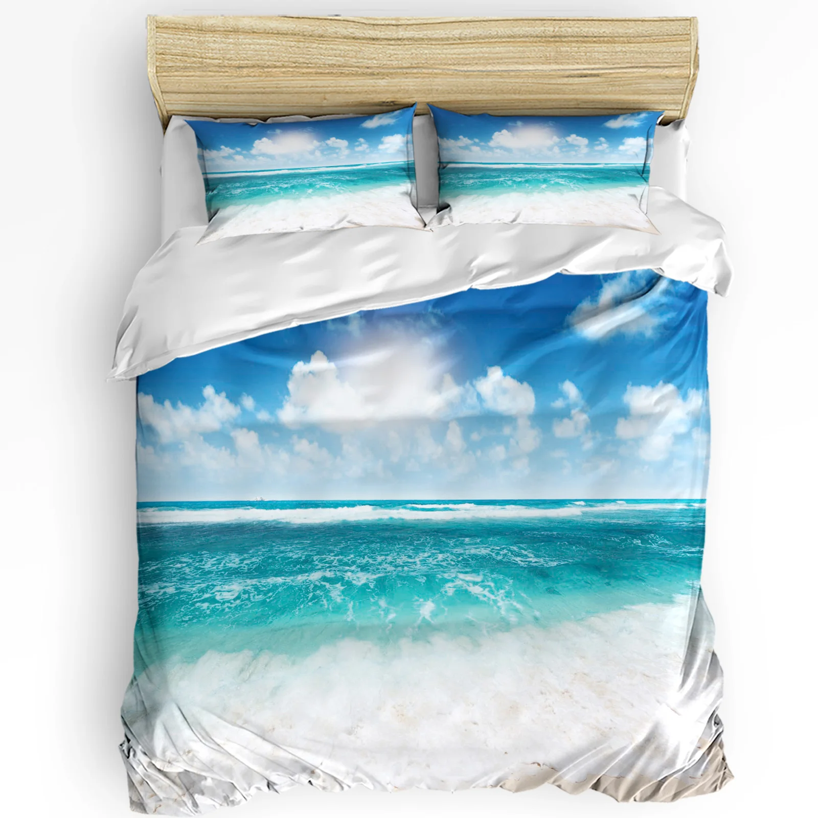 Sunshine Beach Sea Wave 3pcs Duvet Cover Set Pillow Case Bedroom Single Double Bed Comforter Bedding Set Quilt Cover