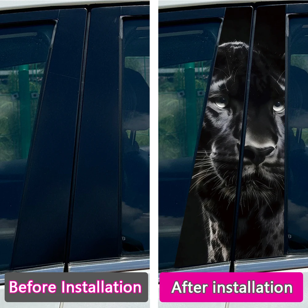 1/2pcs  Leopard Panther Cheetah Car Center Pillar Sticker Auto B Pillar Protective Film Decoration Scratch Cover Stickers