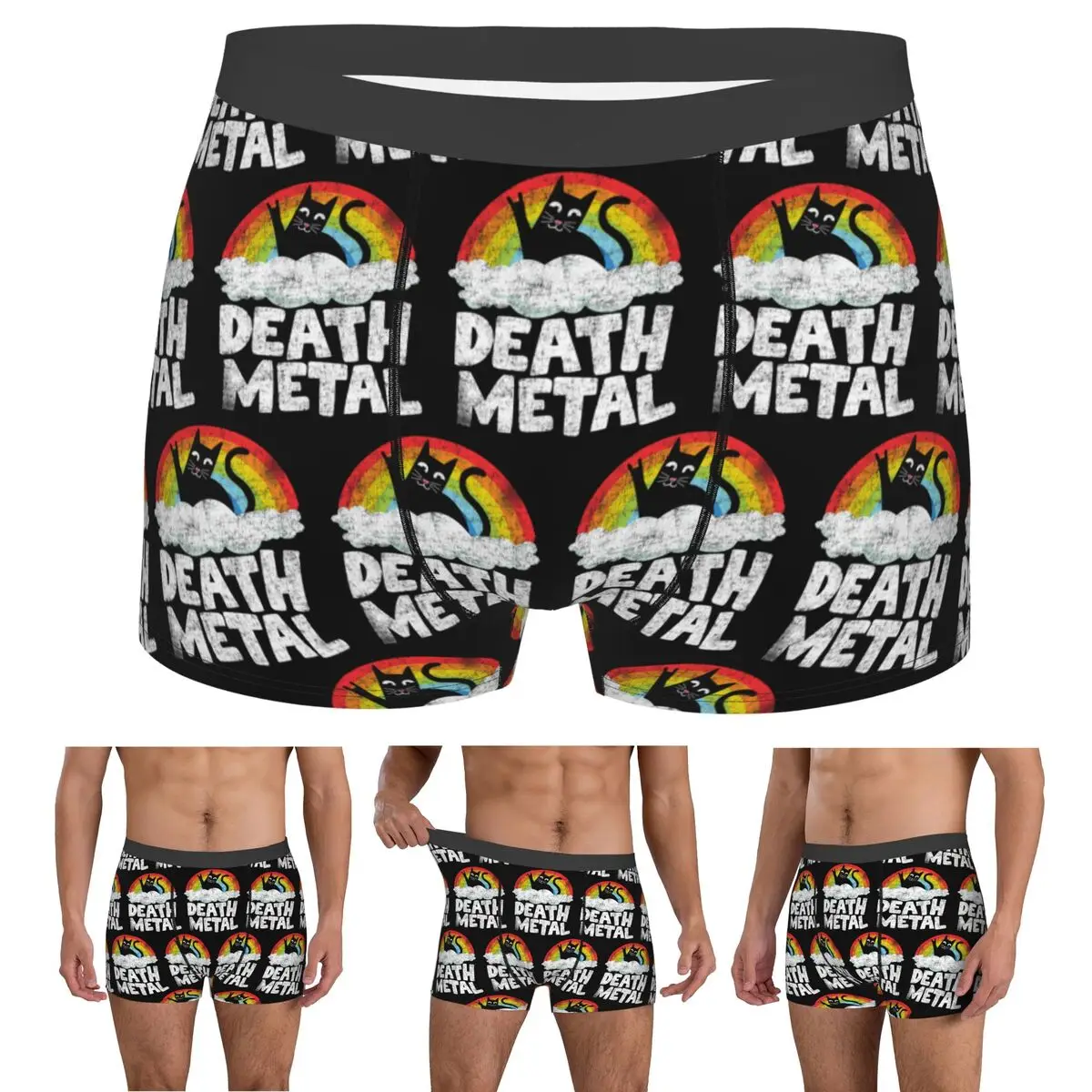 Boxer Underpants Shorts Funny Death Metal Cat Gift Rainbow Heavy Metal Panties Men Comfortable Underwear for Homme Man Gifts