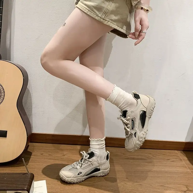 

2025 Summer New Women Casual Sneakers German Army Trainer Style Breathable Mesh Height Increasing Thick Sole Shoes
