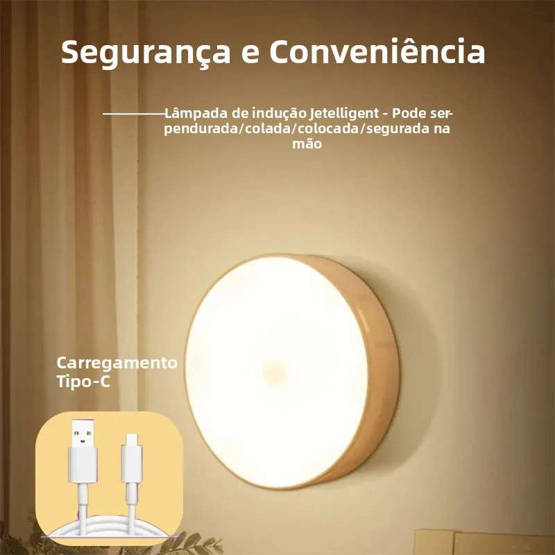 Lâmpada Noturna LED com Sensor de Movimento, Iluminação Automática, Carregamento Tipo-C, Luz Noturna Magnética Sem Fio, Luz Inteligente para Banheiro
