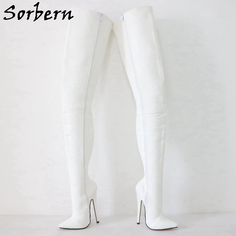 Sorbern brązowe buty dla kobiet 18cm dostosowane Drag Queen krocza zakolanówki fetysz Unisex Boot Plus rozmiar 15 ponad rozmiar bez Strech