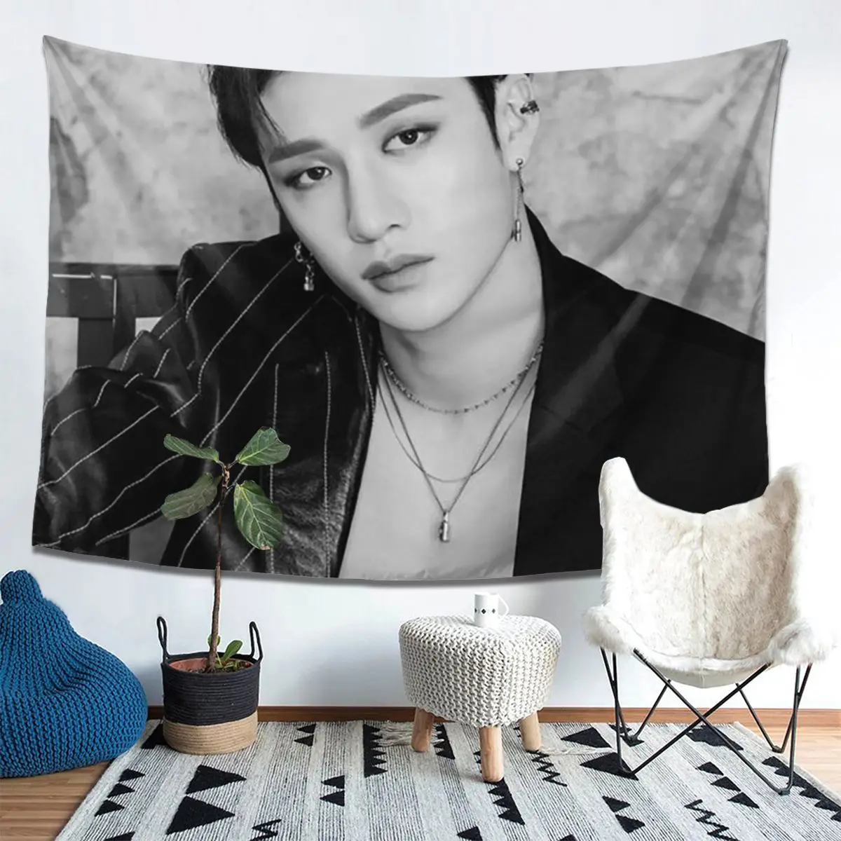 

Bang Chan 1 Tapestry Decoration Art Aesthetic Tapestries for Living Room Bedroom Home Wall Cloth Wall Hanging
