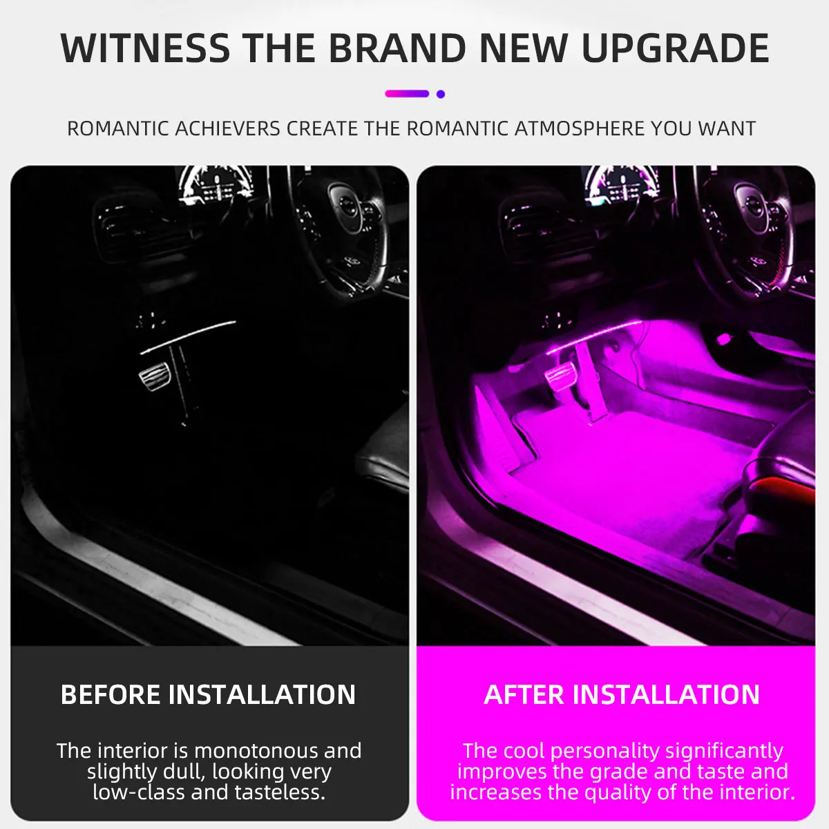 2/4in1 12/18 LED RGB Rainbow Atmosphere Decorative Lamp Wireless Remote USB APP Control Neon Car Interior Ambient Foot Light view 3