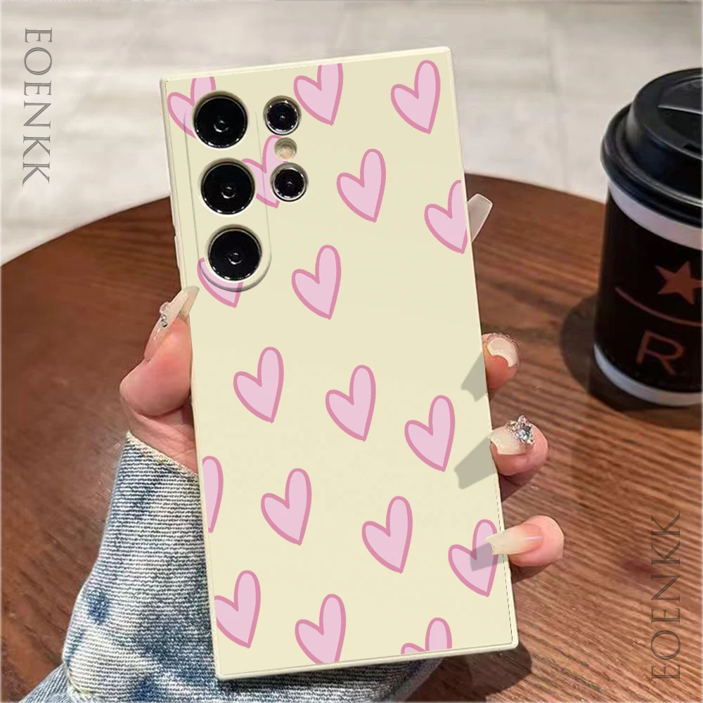 Fashion Pink Love Heart Pattern Phone Case for Samsung Galaxy Note 10 20 Lite S25 S24 S23 S22 S21S20 Ultra FE Plus 5G Soft Cover