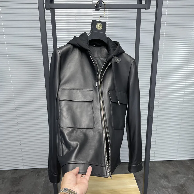 

Высококачественная деловая повседневная куртка из натуральной кожи со съемным капюшоном для мужчин Faion Urban Sle обычной длины Pampa & Brand