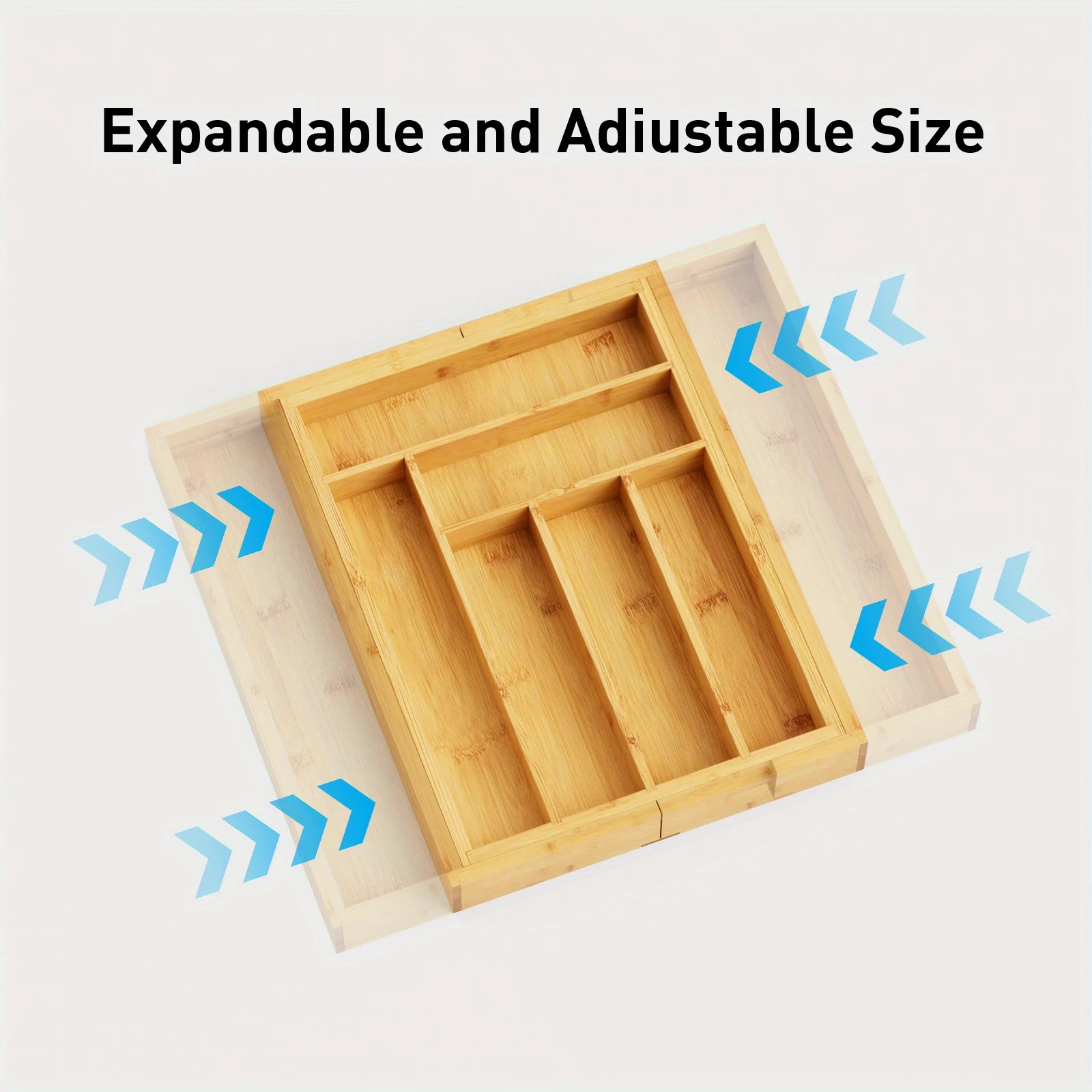 Picture 6: Versatile Bamboo Expandable Drawer Organizer for Cutlery, Adjustable Tray, Wooden Drawer Dividers for Organizing Silverware,