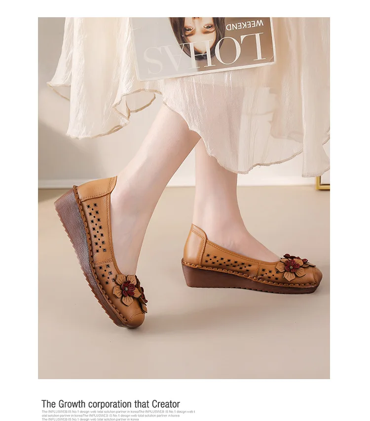 2025 Sommer Neue Damen-Mesh-Sandalen aus Rindsleder – Modische Mutter-Schuhe mit weicher Rindersehnen-Sohle und rutschfester Keilabsatz – Detail 15