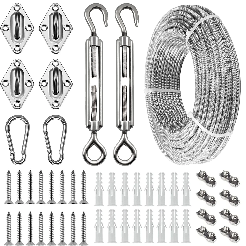 

Sunshade Hardware Kit For Rectangular Square Sunshade Sail Installation 3mm Heavy-Duty Rust Proof Sunshade Steel Wire Rope Kit