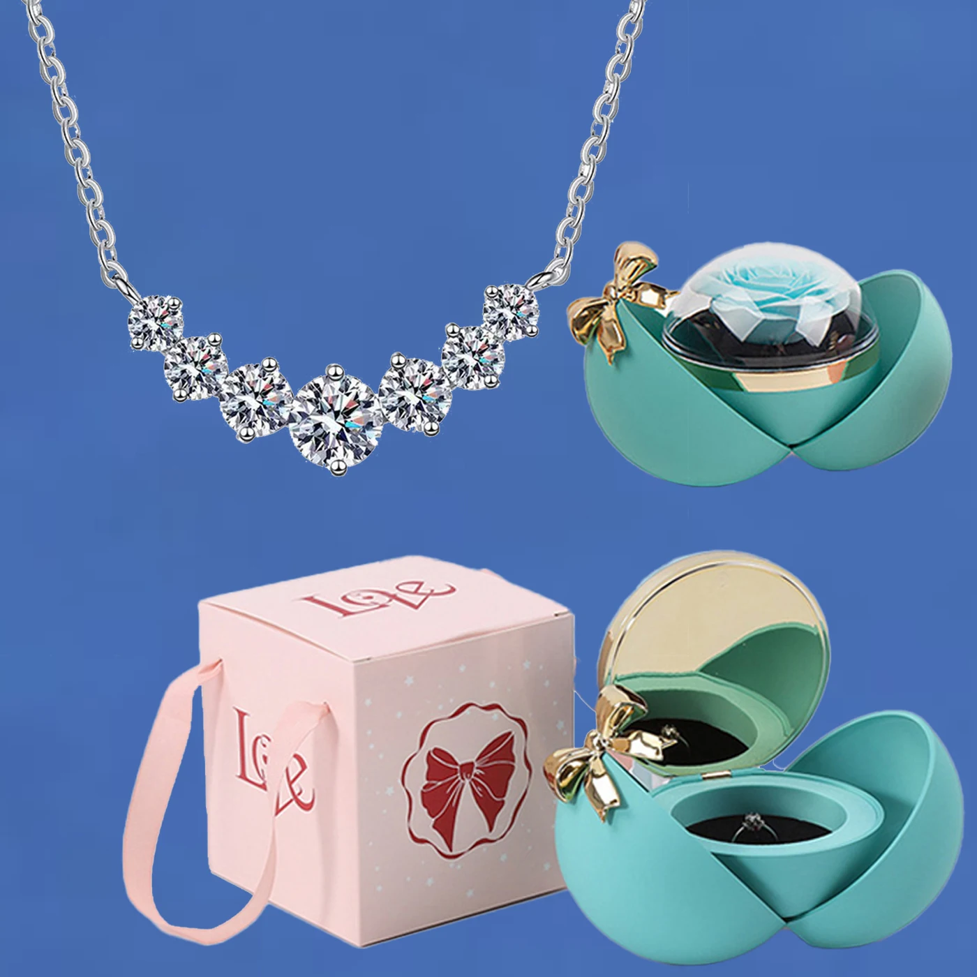 

Роскошное ожерелье с цирконием, кулон с бантом, глобусная подарочная коробка, подходит для женщин, мамы, жены, подарки на день рождения, романтические украшения