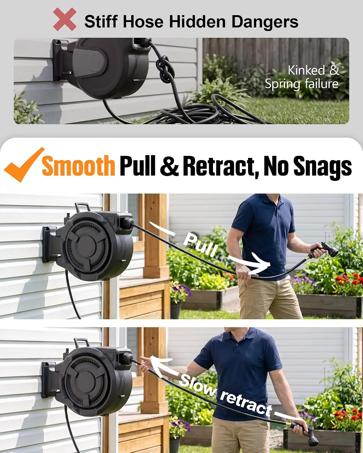 Retractable Garden Hose Reel, 5/8