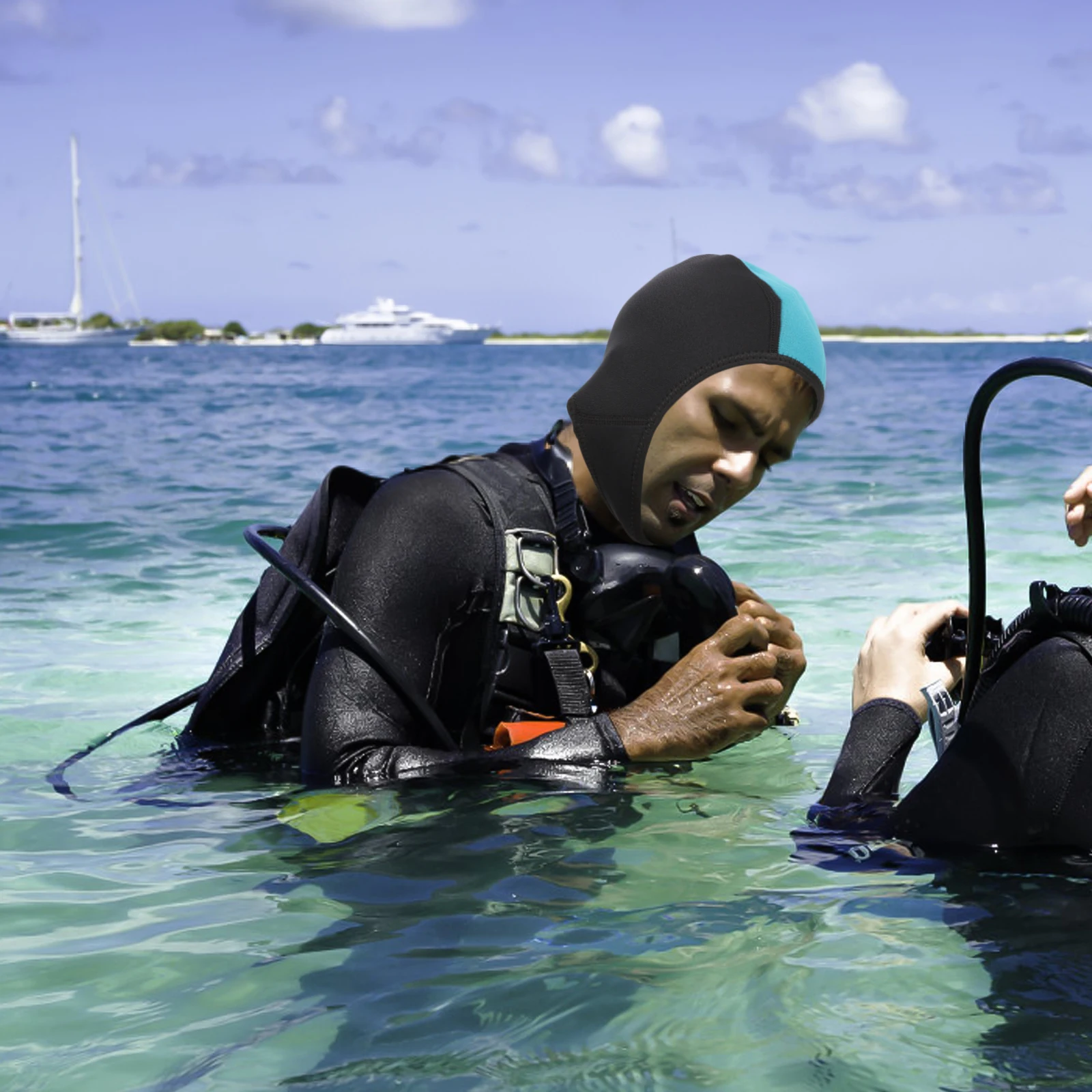 رائعة الغوص رئيس حامي الغوص هود قابل للتعديل تصميم قبعة السباحة للرجال النساء قبعات السباحة للرجال #3