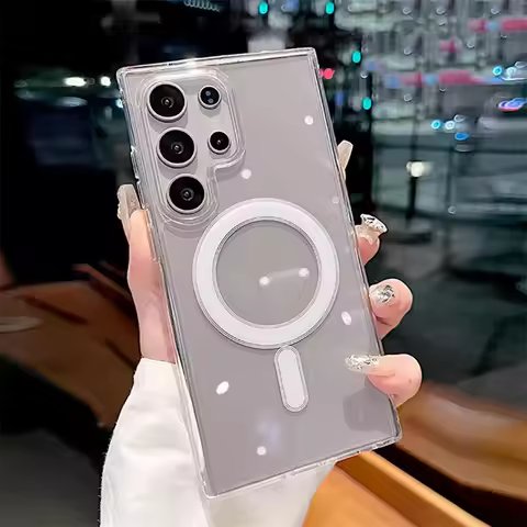 Magsafe Magnetic Charge Phone Case For Samsung Galaxy S25 Ultra S24 Plus S23 S22 S21 S20 FE Clear Wireless Charging Case Cover