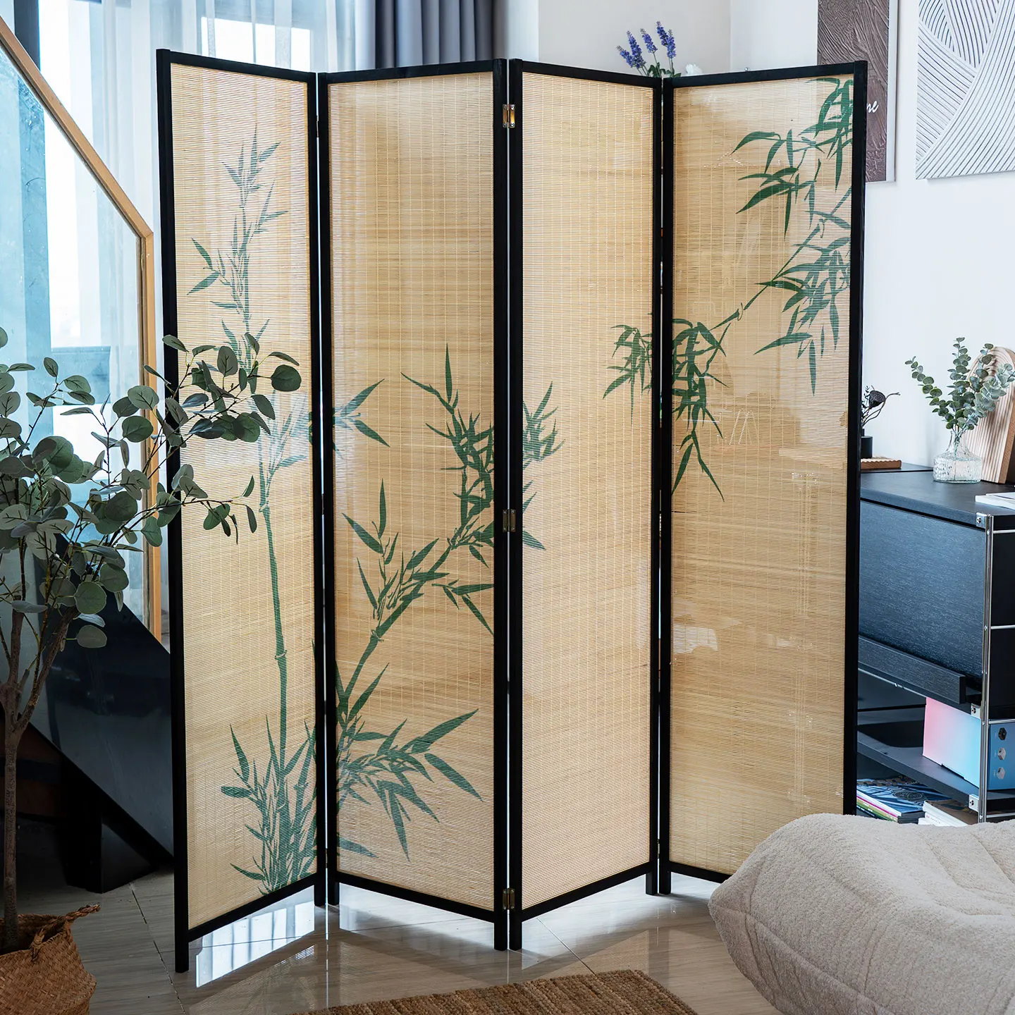 New Chinese Screen Partition Office Catering Tea Room Vintage Style Removable Folding Bamboo Screen Song Dynasty Aesthetics