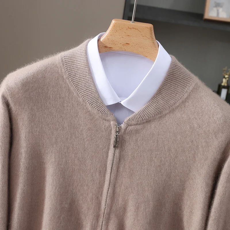 الرجال المنك الكشمير سترة معطف لينة سستة متماسكة سترة ربيع خريف شتاء 100% المنك الكشمير تريكو الذكية سترة غير رسمية