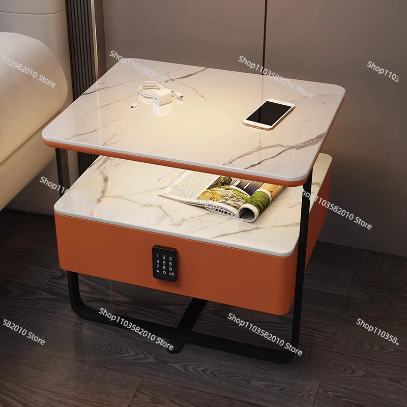 Modern white solid wood smart bedside table with touch function & bedroom wireless charging with insurance