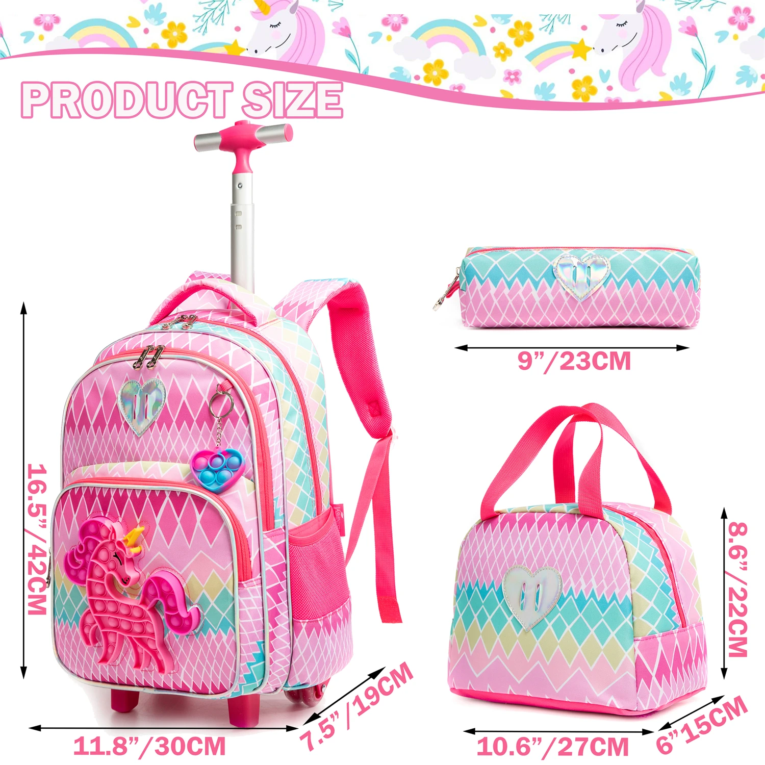 Rolling Backpacks for Girls Kids School  Bookbag for Kindergarten Elementary  School Backpack  with wheels for Girls Lightweight