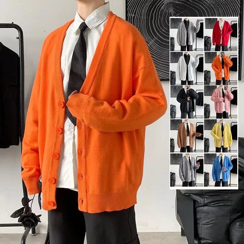 

Loose Men's Knitted Sweater V-Ne Cardigan Casual Winter Faion Pure Color Lazy Sle Polyester Fiber Regular Fit Coat