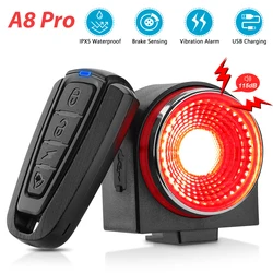 Bicycle Rear Lamp Braking Light Burglary Alarm Wireless Remote Control USB Charging LED Lantern Bike Finder Horn Bell A8 Pro