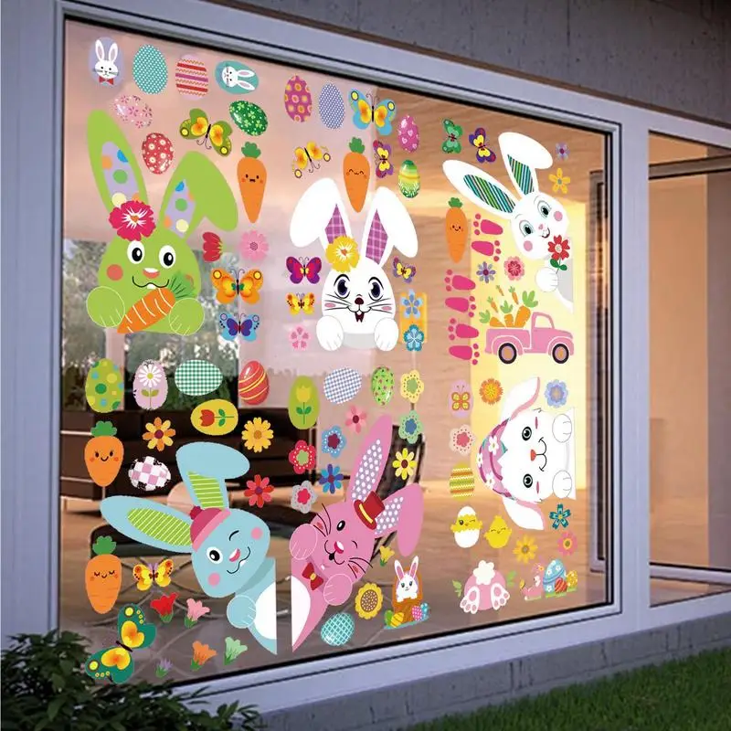 Easter Window Decals Rabbit Window Clings Electrostatic Double Sided Image Wall Decals Decorative Bunny Kids Gifts Home Decor