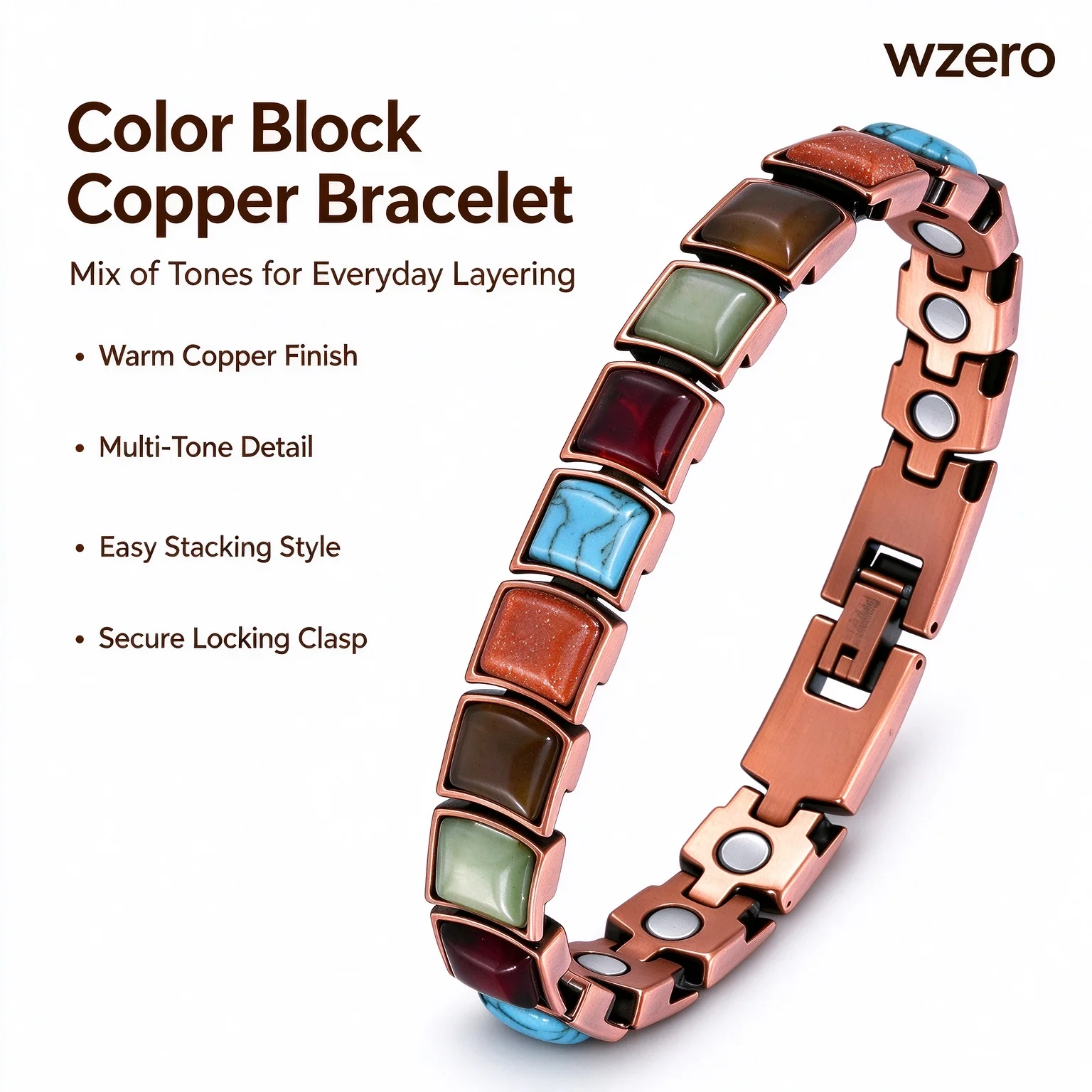 Vintage Copper magnet Bracelet Collection, Multi‑Style Inlaid Metal Wrist Jewelry,Free Resizing Tool Included for Daily Wear