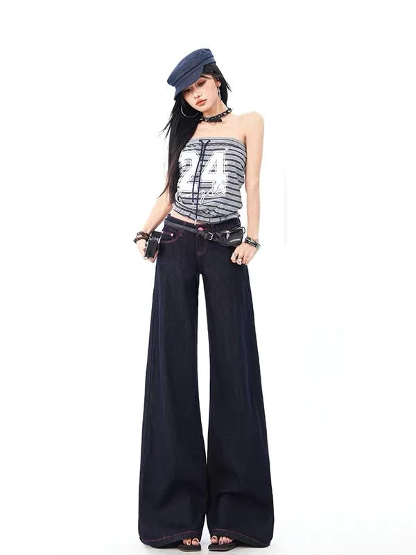 American Retro Wide Leg Pants Fall 2026 New Small Size Draping Sexy Willow Leaf Floor-Length Pants Casual Loose Fit Jeans