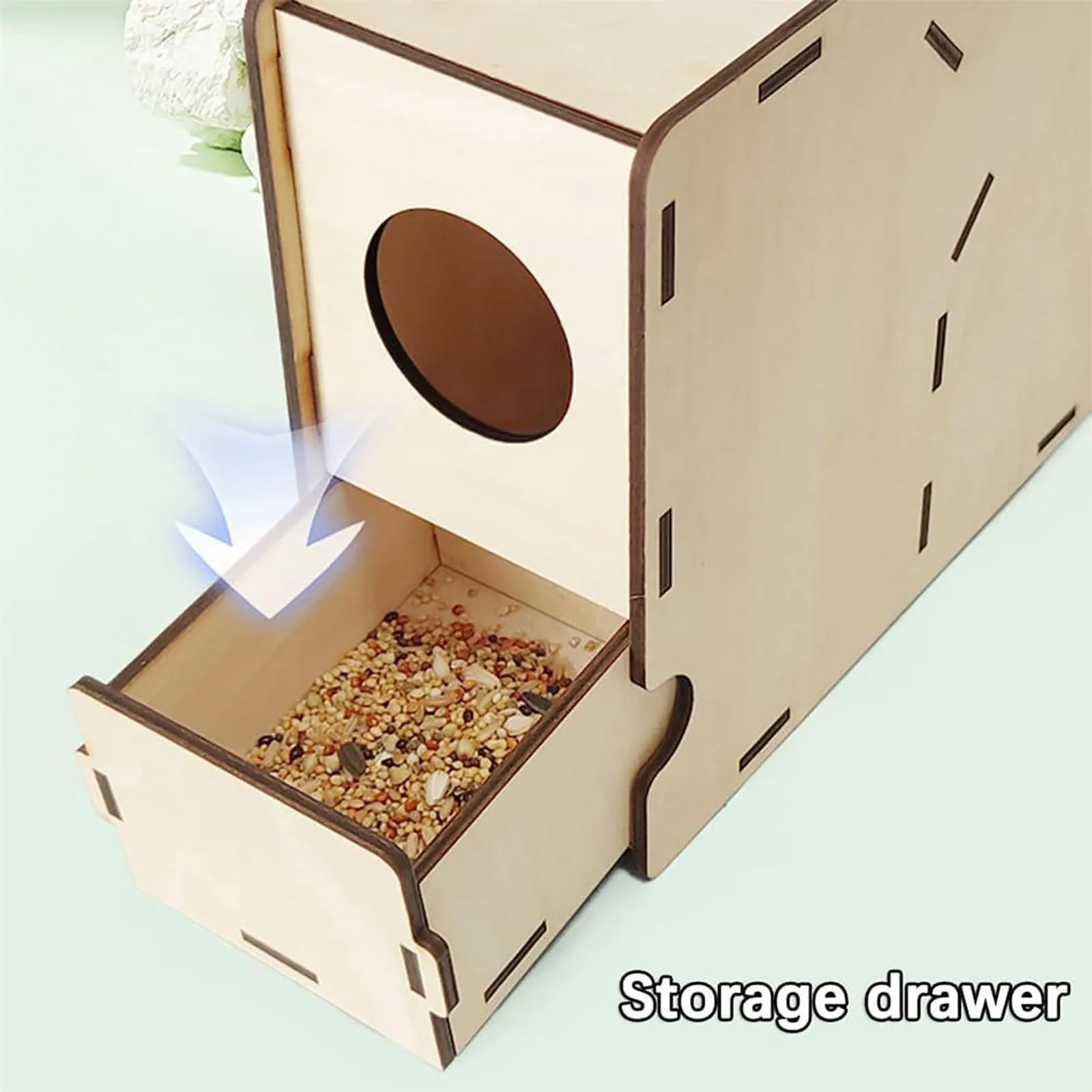 Bird Food Blowing Machine Wind Sheller DIY Wooden Assembly Box for Backyard Grain Blown Shell Machine Grain Cleaning Thrower