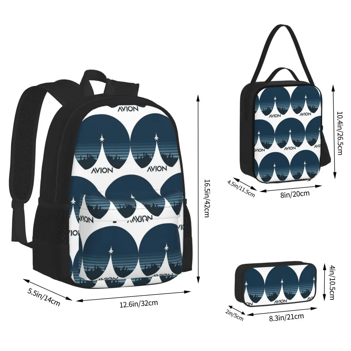 Aviation Fighter Aircraft Above The City Backpacks Students Bookbag School Bags Kids Rucksack Lunch Bag Pen Bag Three-Piece Set