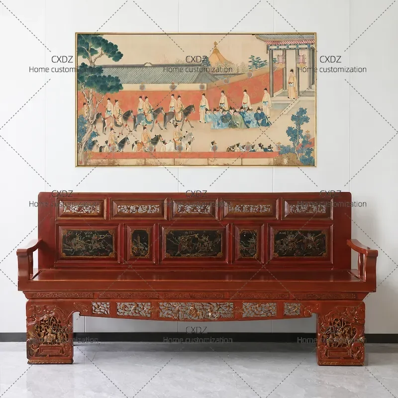 Neoclassical Chinese Solid Wood Arhat Bed Ming Qing Style Antique Living Room Sofa Bed Sleeping Daybed Republic of China Era