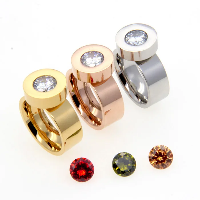 Fashion Women Austrian Crystal Rings Color Gold Stainless Steel 4 Colors Zirconia Stones Change Finger B Rings Jewelry