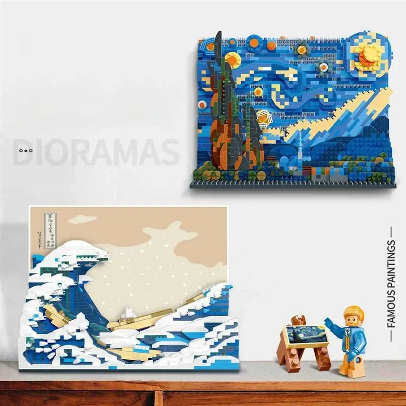 

MOC The Starry Night 3D Famous Paintings Art Painting Vincent Van Gogh Building Blocks Bricks Model Toys Gifts For Children'ss