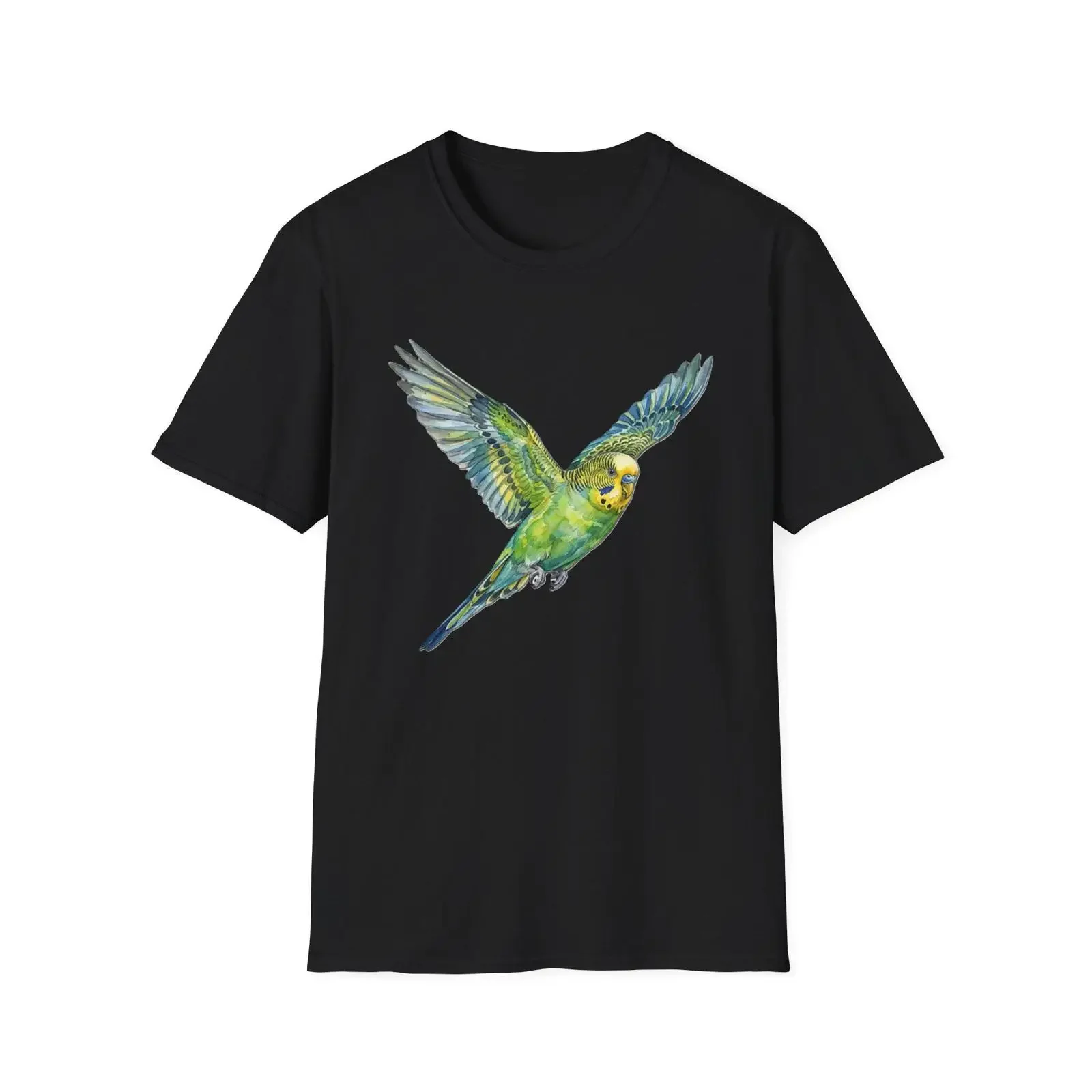 Watercolor Budgie T Shirt Flying Parakeet Bird Lover  vintage Washed Versatile Top For Everyday Wear graphic Unisex Breathable