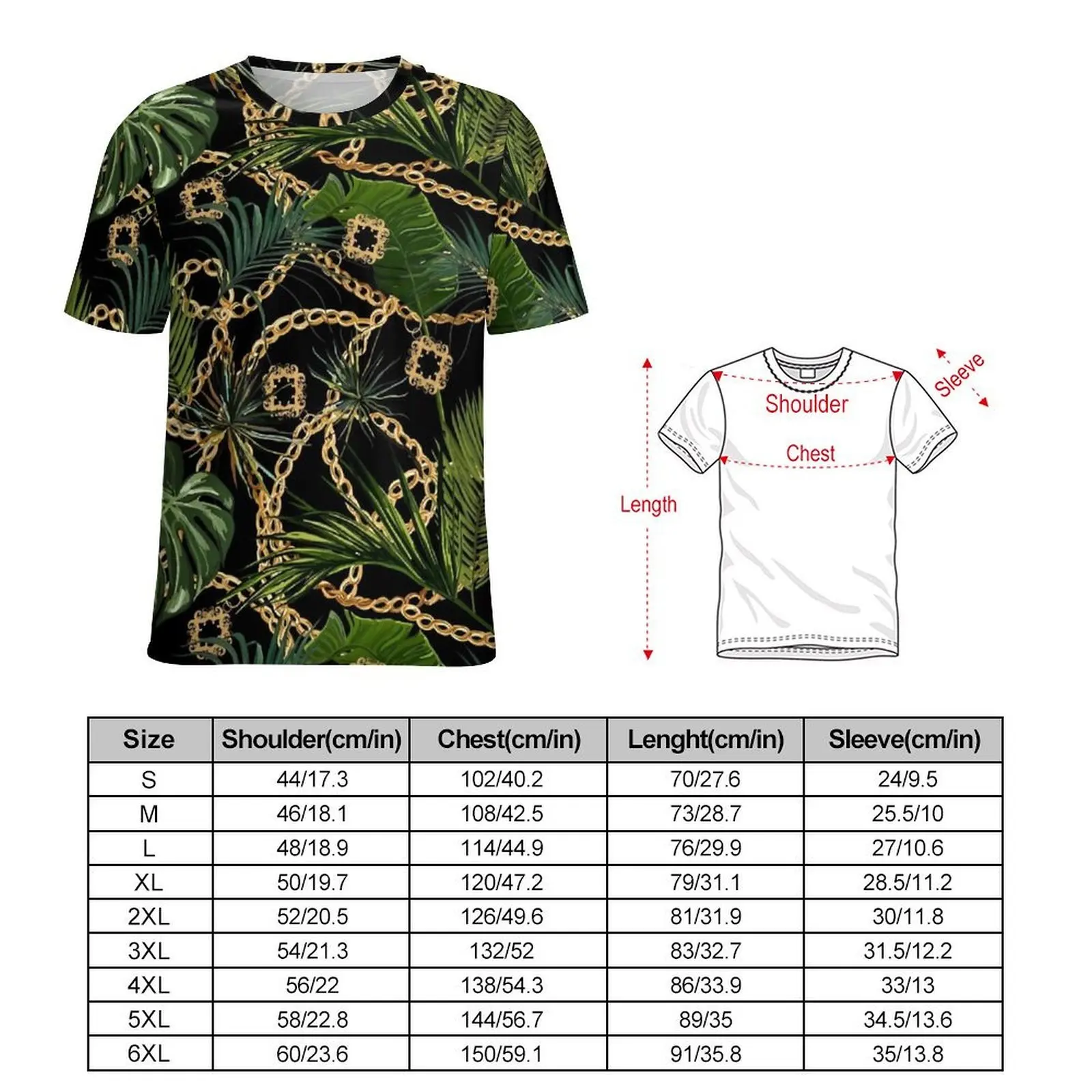 Oversize T Shirt Premium Chain Print T Shirts Tropical Leaves Basic O Neck Tshirt Male Fashion Design Tees