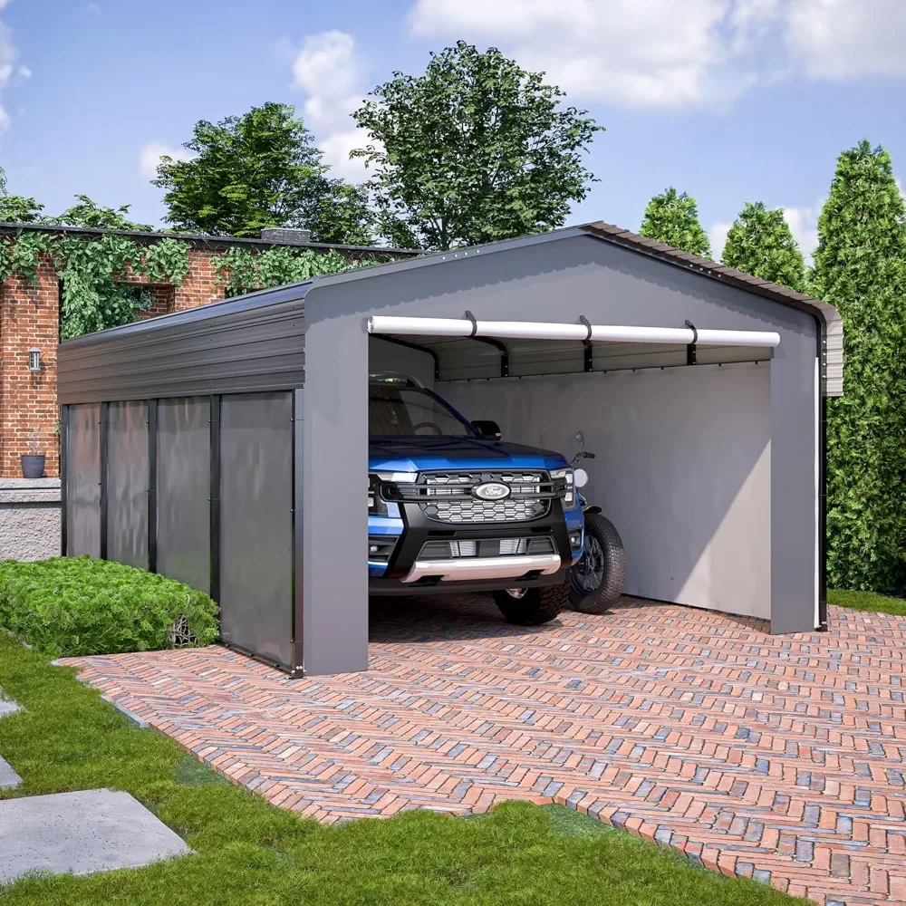 

13x20 ft Carport with Galvanized Steel Roof, Sidewalls Enclosure Kit for Car Boat Tractor, Sturdy Heavy Duty Prefab Metal Garage