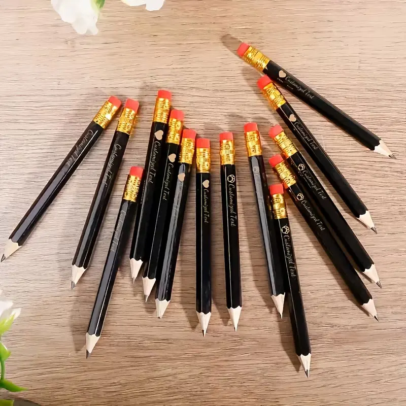 20Pcs/50Pcs/100Pcs Customizable Elegant Black Mini Pencils - Customize Text/Logo, with Red Eraser - for Weddings, Parties, Schools, Offices - Bulk Orders for Gifts and Event Supplies, Stylish Pencil Design, High-Quality Wooden Construction, Suitable for Christmas, Valentine's Day, Back-To-School Season, Teacher's Day Gifts