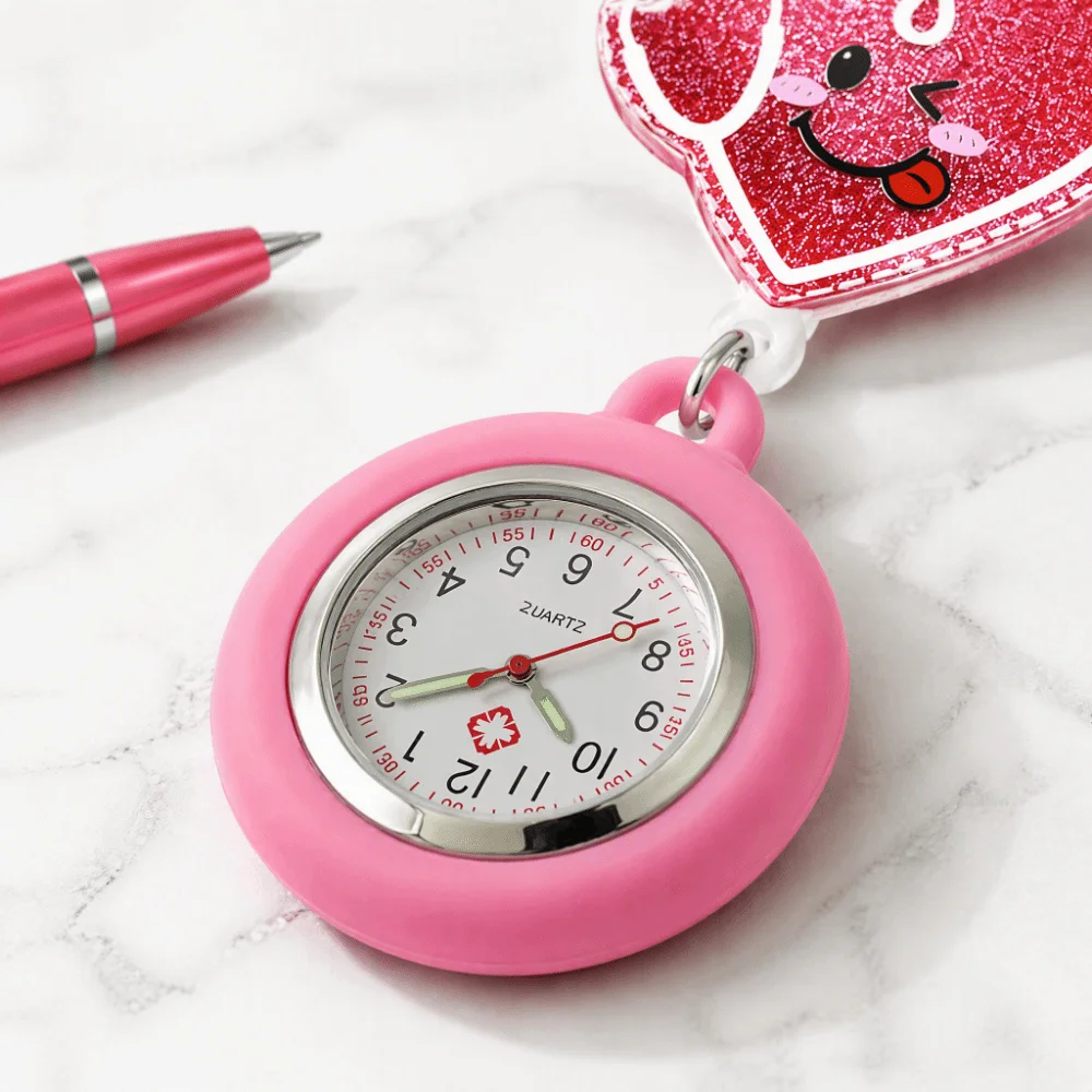 Retractable Retractable Pocket Watch Clip-On Multi-functional Nurse Watch Cartoon Glitter Silicone Clip-On Pocket Watch Unisex