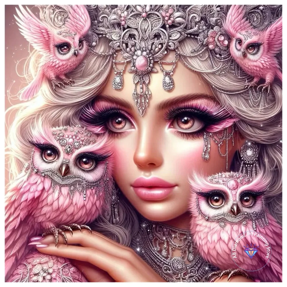 

Female Portrait AB Diamond Painting Kit Square Round Diamond 5D DIY Owl Mosaic Handmade Art Adult Exquisite Gift Home Decor