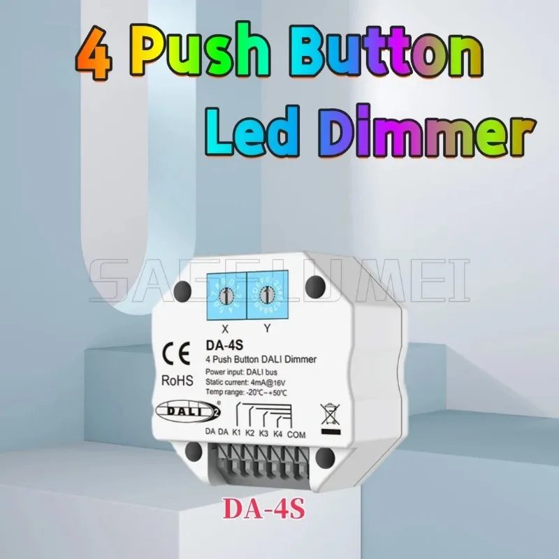 Skydance 4 Push Button Dimmer DA-4S DALI Signal Work with  Master/Bus Power Supply Encoding switch select addresse For LED Light