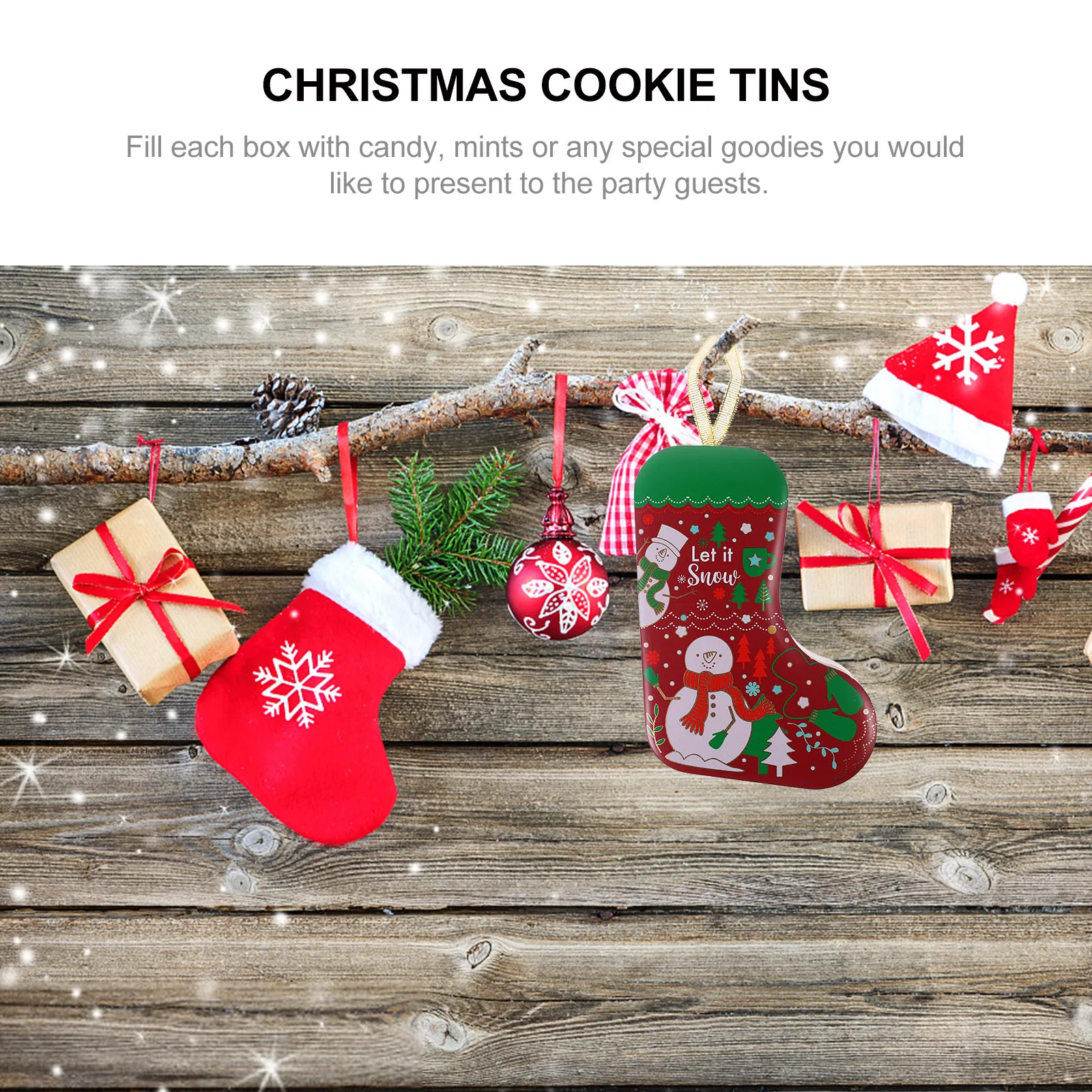 

Christmas Sock Tinplate Box Case Biscuits Holder Gift Container Storage Christmas Party Supplies Easy Clean Decorative Item