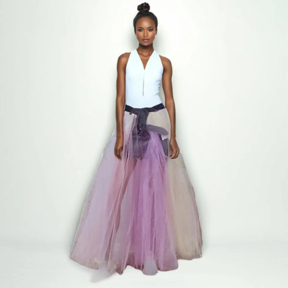 

Hit Color Patchwork Mesh Denim Skirts For Women High Waist Spliced Button Temperament Loose Skirt Female Fashion Style New